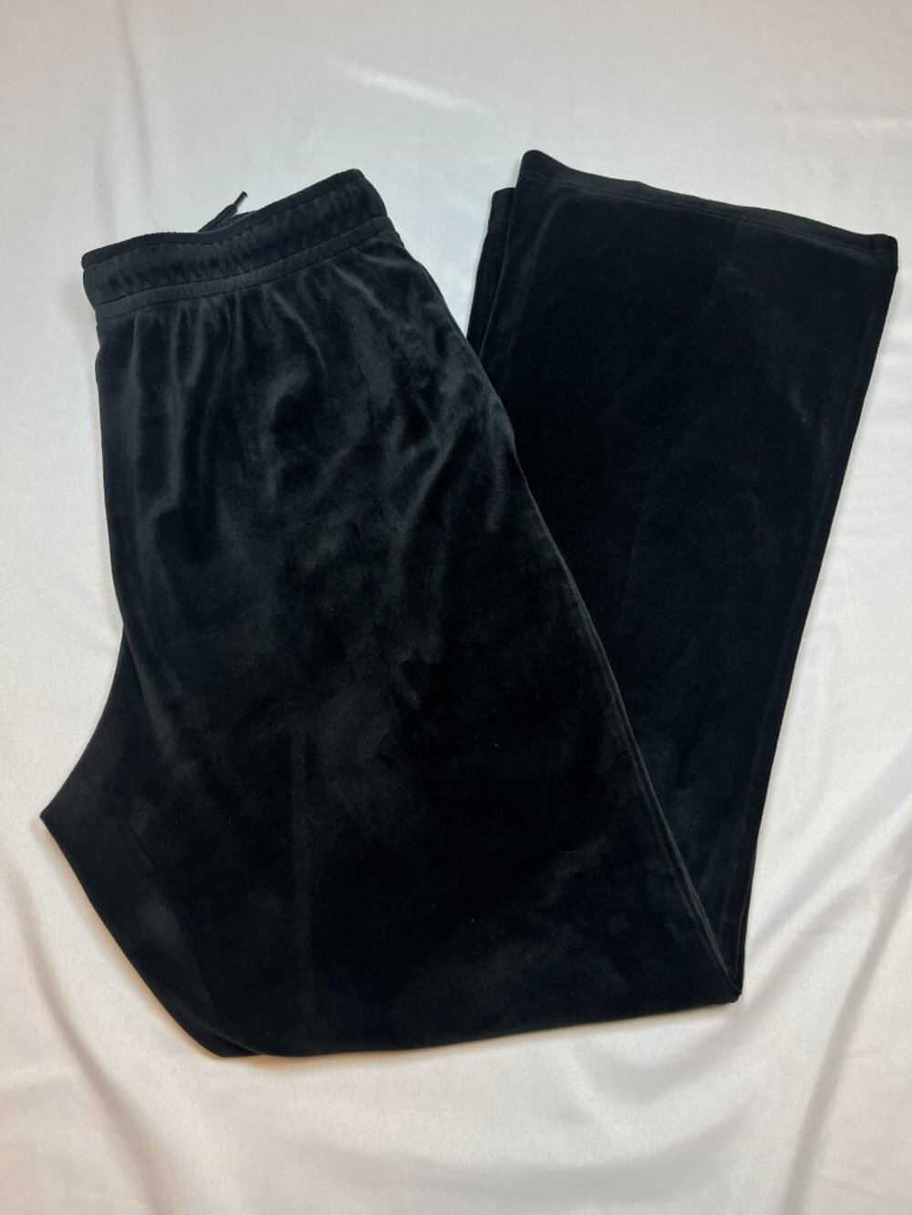 Colsie Black Velour Wide Leg Lounge Pants Size L Soft Velvet Drawstring Cozy Y2K